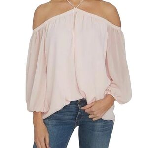 NWT 1.STATE Cold-Shoulder Top Women's M Pink Taffeta Back Button